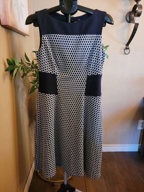 NWT Anne Klein Navy & White  Fit-and-Flare Dress